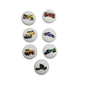 Ceramic Handle Pulls Cars Trucks Drawer Pulls Boys Room Blue Red Yellow Lot of 7